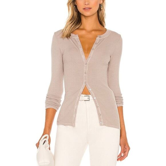 Enza Costa Tops - ENZA COSTA Silk Rib Fitted Long Sleeve Cardigan Top Women Small Oatmeal Crew NEW
